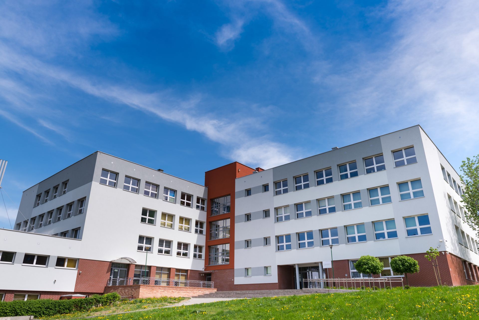 a school that was repainted white and red