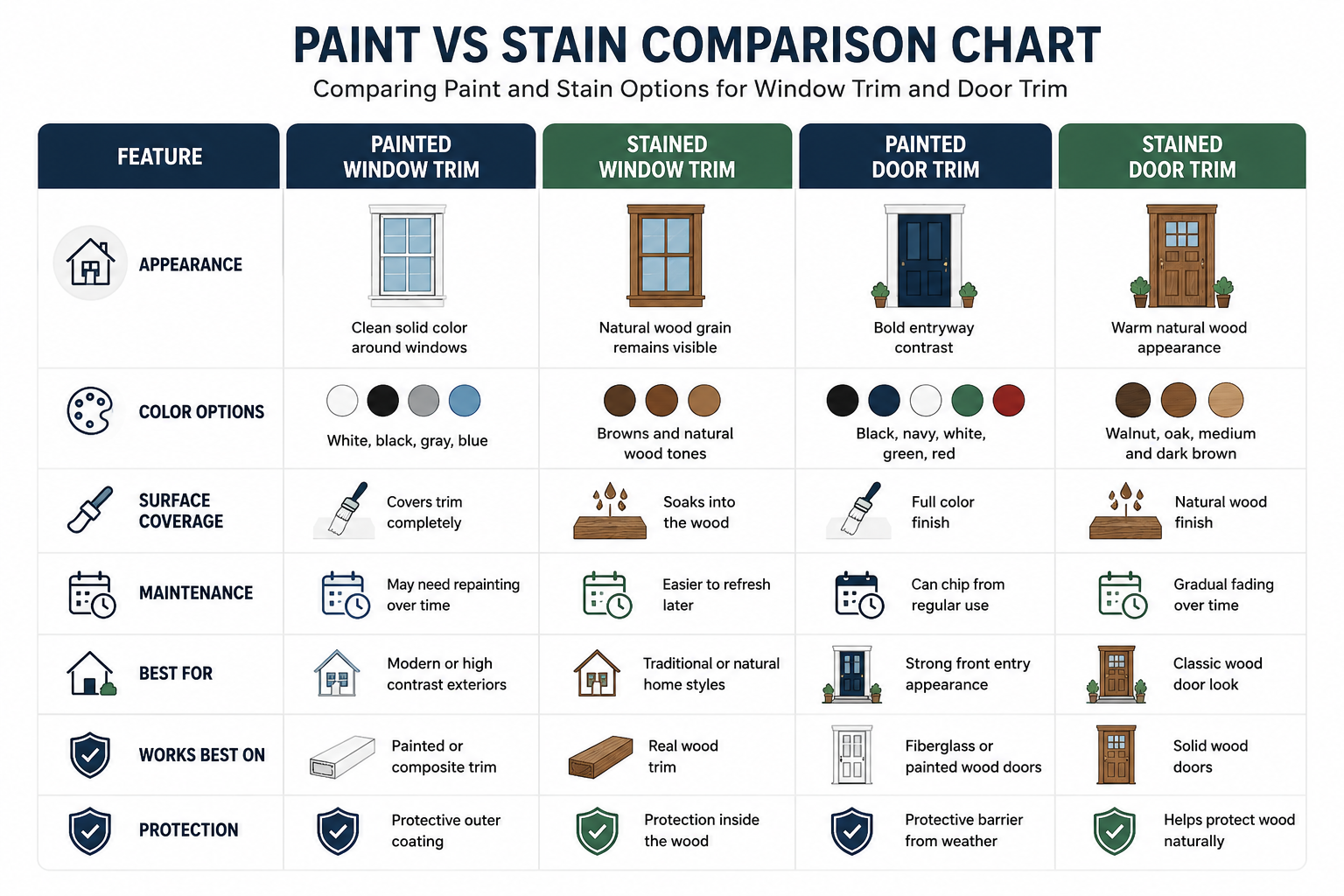 Paint vs stain for windows trim and door trim