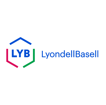 The logo for lyb lyondellbasell is a colorful hexagon.