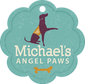 A teal scalloped pet tag logo for 