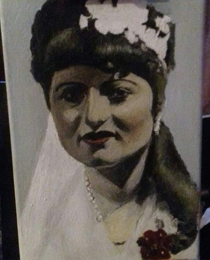 A painting of a woman in a wedding dress