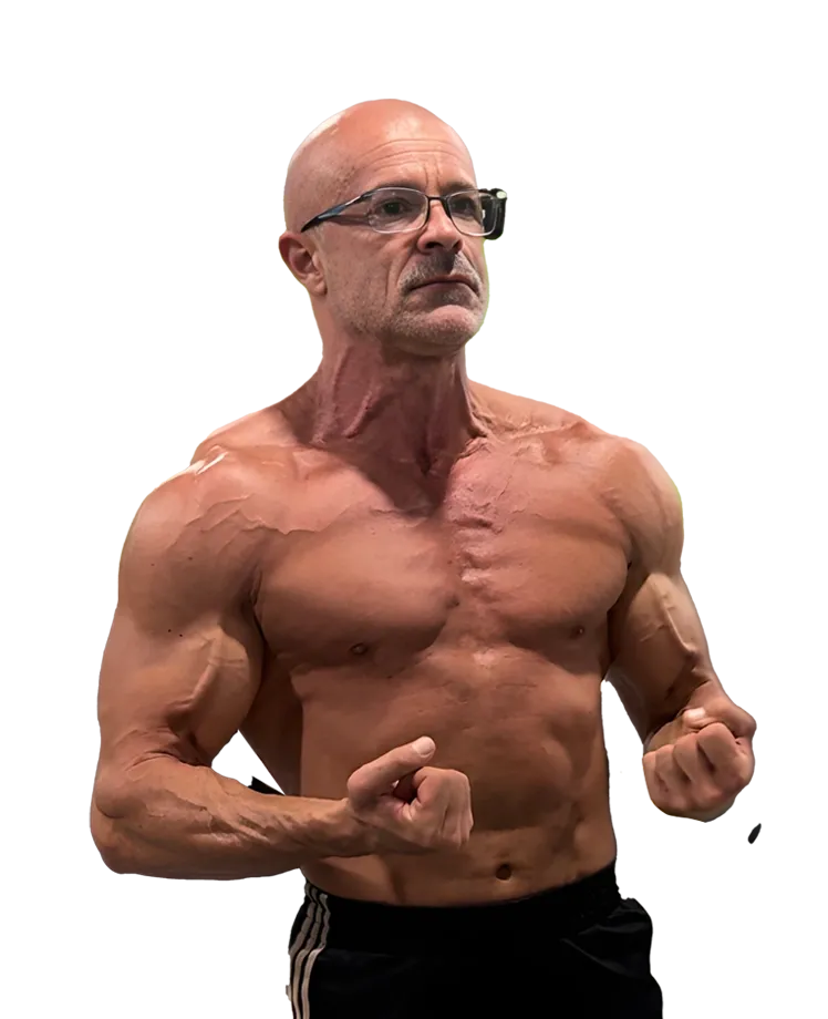 A man with tattoos on his arms and chest is standing with his arms crossed. TBW FITNESS 