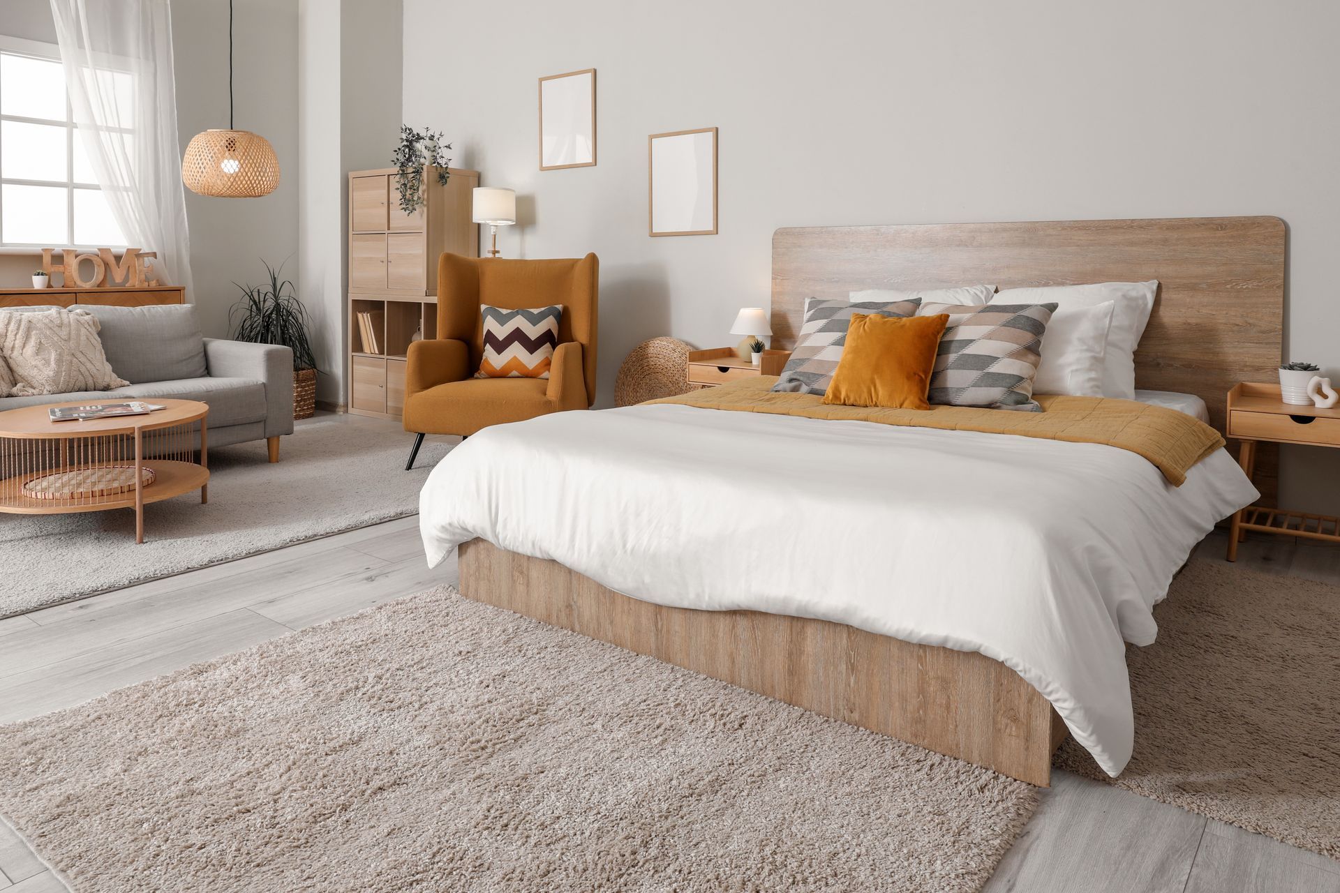 A bedroom with a bed