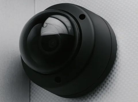 Caméra de sécurité de couleur noir sur fond gris