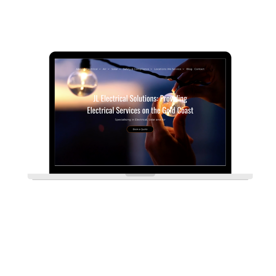 A laptop screen shows a person holding a light bulb.