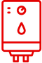 A red icon of a boiler with a drop of water on it.