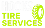 A green and white logo for Hooks Tire Services