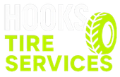 A green and white logo for Hooks Tire Services
