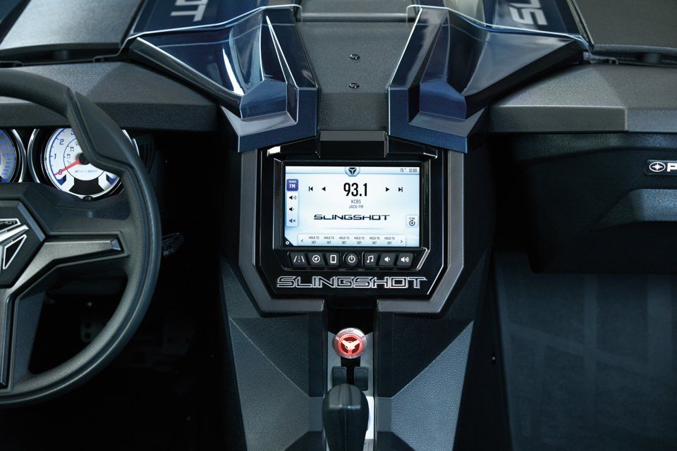 Interior and steering wheel of Polaris Slingshot from Tucson Adventure Rentals