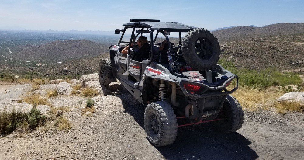 Polaris Slingshot parked on off-road trail at Redington Pass