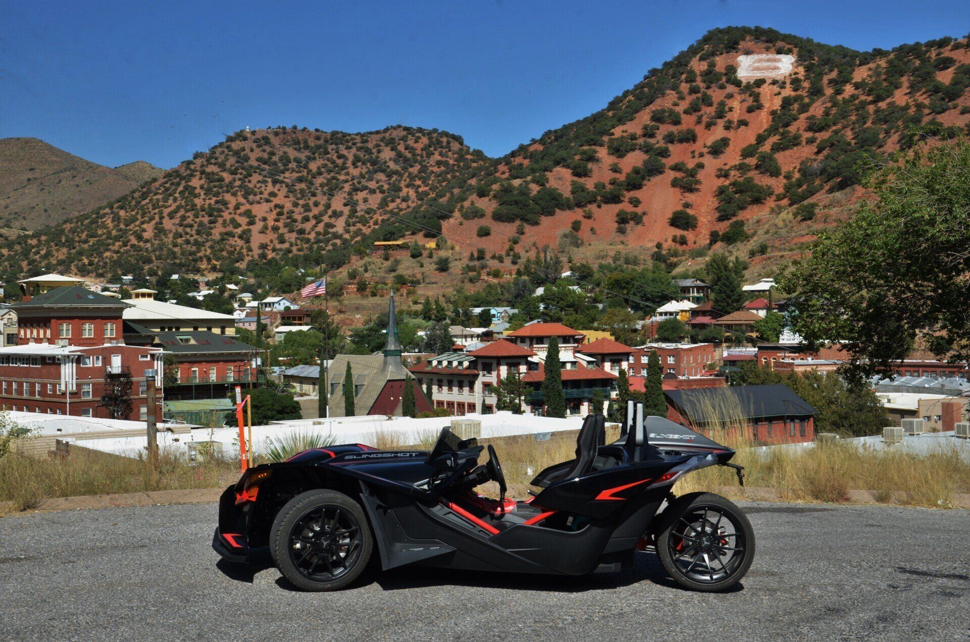 Polaris Slingshot parked at scenic view point in Tucson AZ