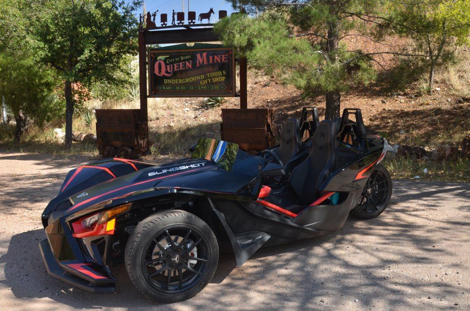 Black Polaris Slingshot Parked at Queen Mine in Tucson AZ