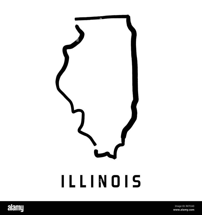 Outline of the state of Illinois, black on white background, labeled 