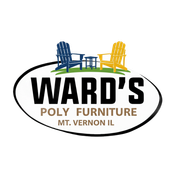 Ward's Polly Furniture logo: black text inside black oval, brown text below, location 