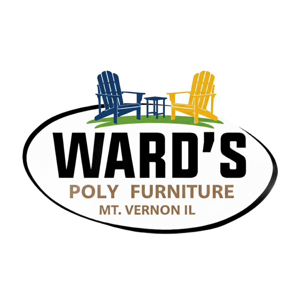 Ward's Polly Furniture logo: black text inside black oval, brown text below, location 