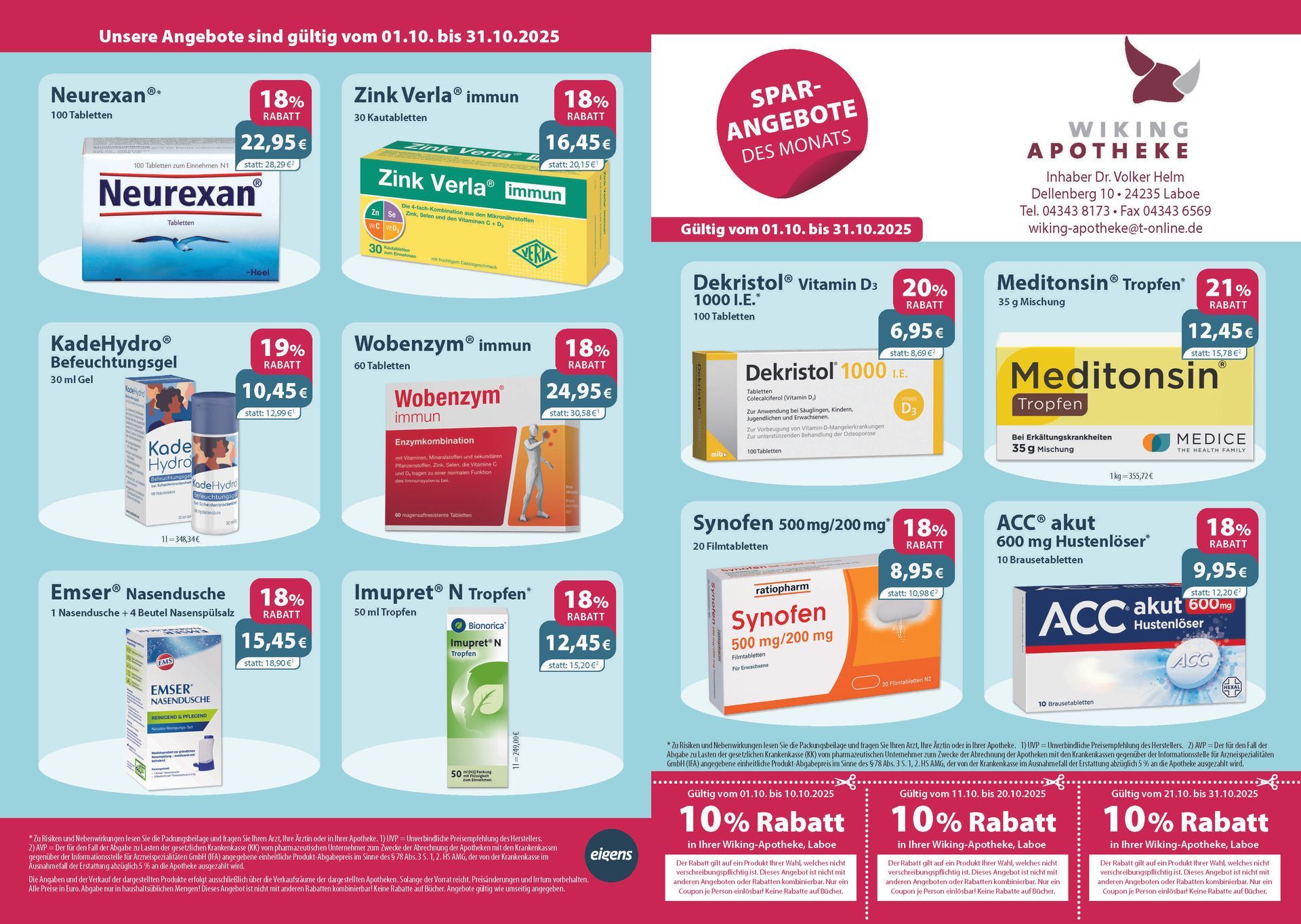Ein Flyer für eine Apotheke mit vielen Produkten darauf