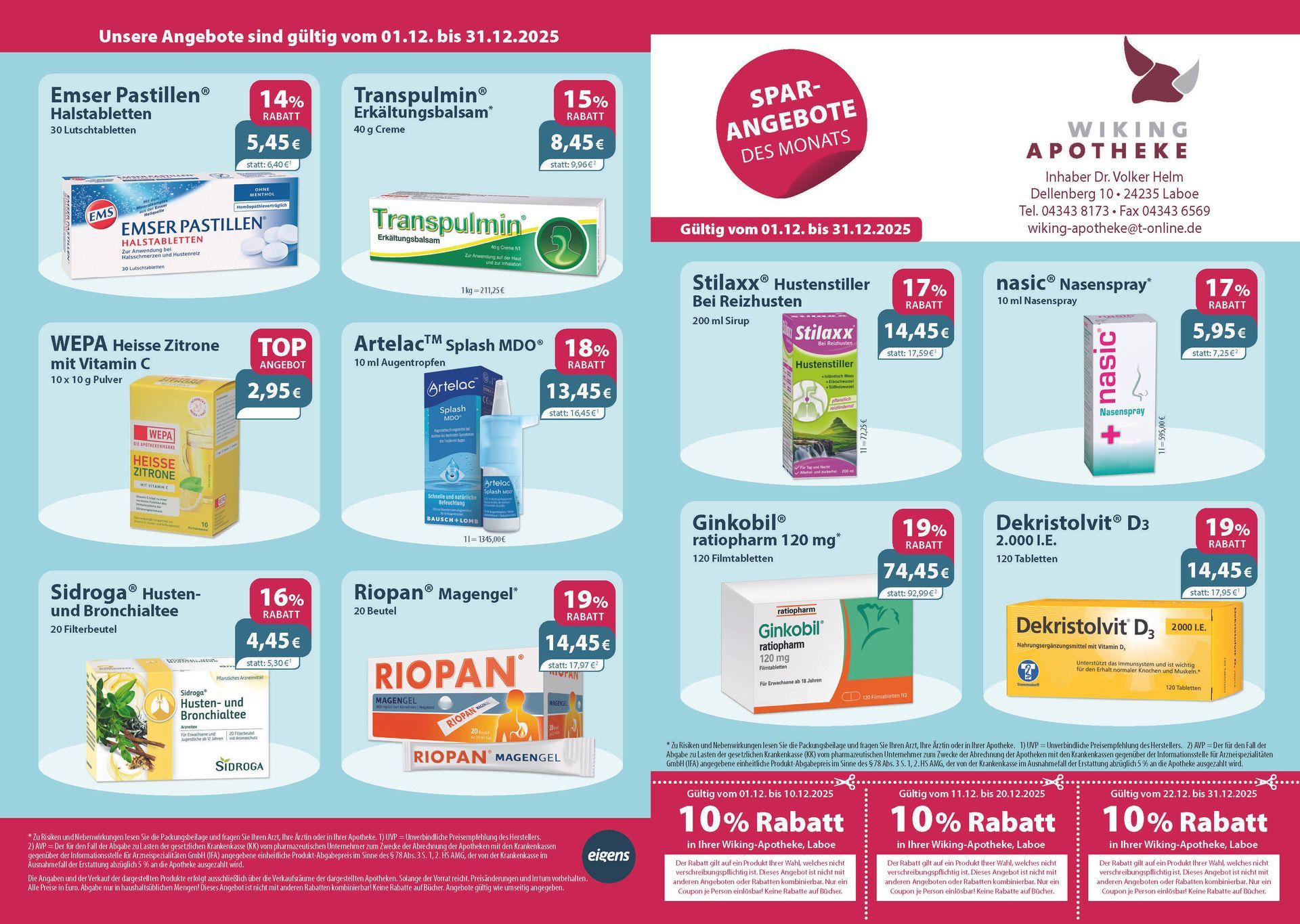Ein Flyer für eine Apotheke mit vielen Produkten darauf