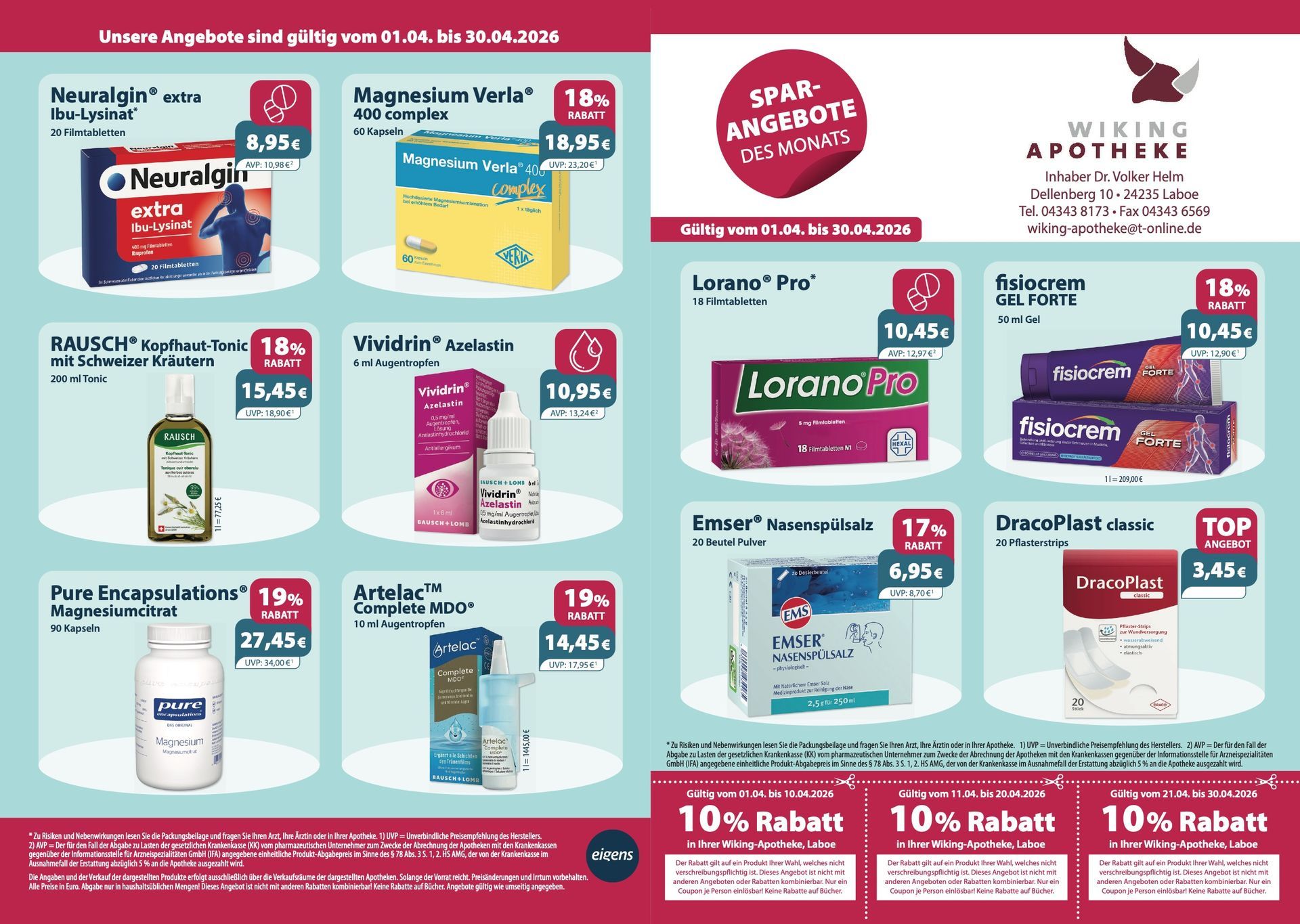 Ein Flyer für eine Apotheke mit vielen Produkten darauf