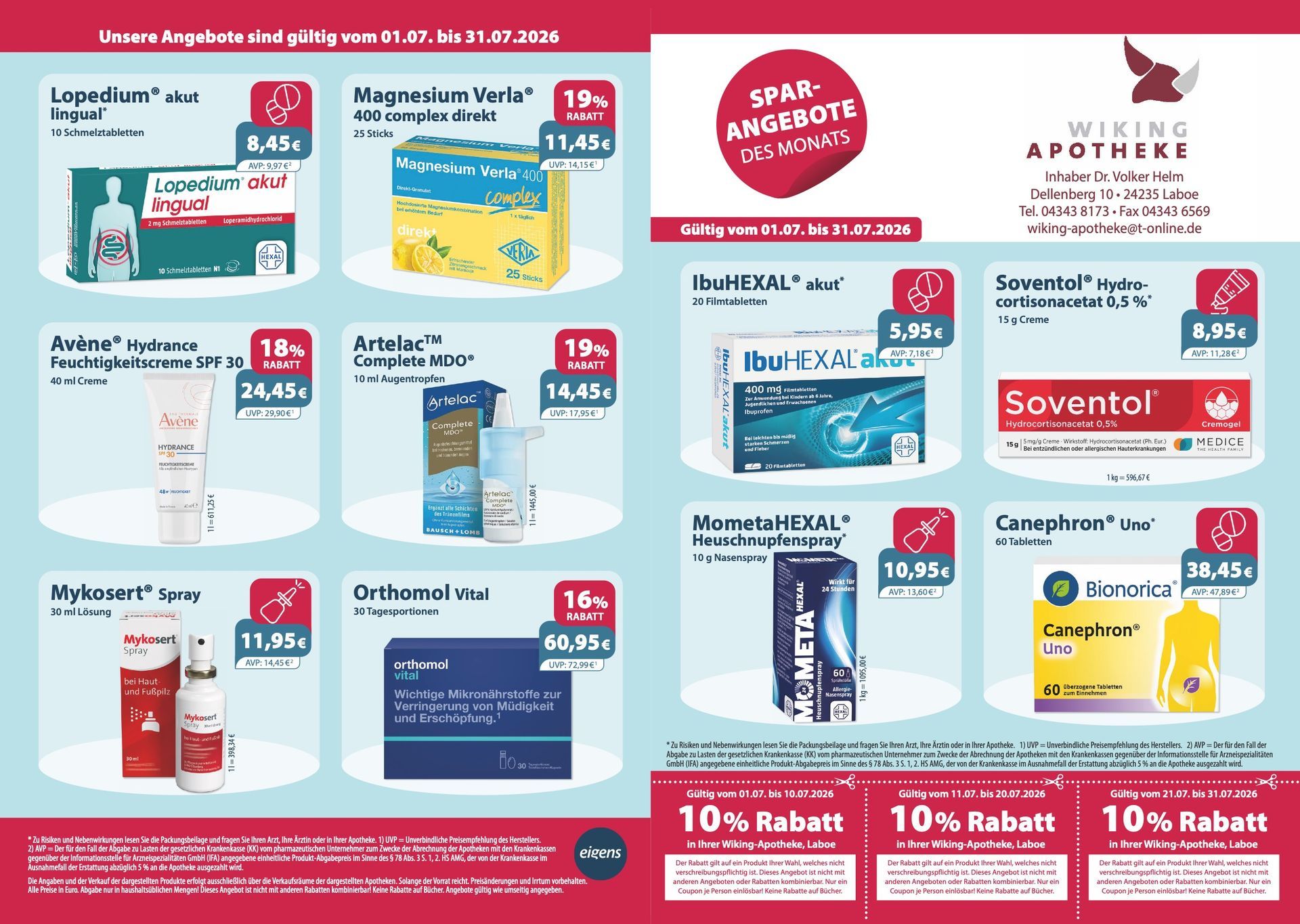 Ein Flyer für eine Apotheke mit vielen Produkten darauf