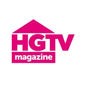 The logo for hgtv magazine is pink and white