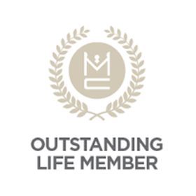 A logo for an outstanding life member with a laurel wreath