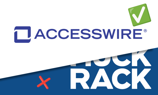 A logo for accesswire next to a logo for rack