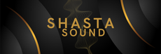 The logo for shasta sound is on a black background.