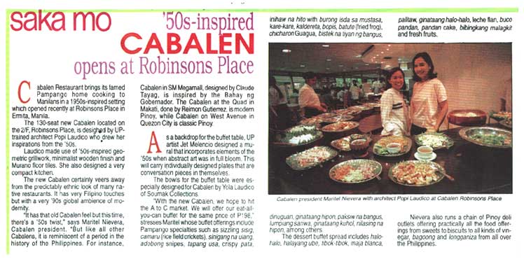 Saka Mo - '50s Inspired Cabalen Opens At Robinson's Place