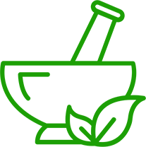 icona di mortaio con pestello e foglie