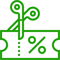 icona di forbici che tagliano un'etichetta con il simbolo %