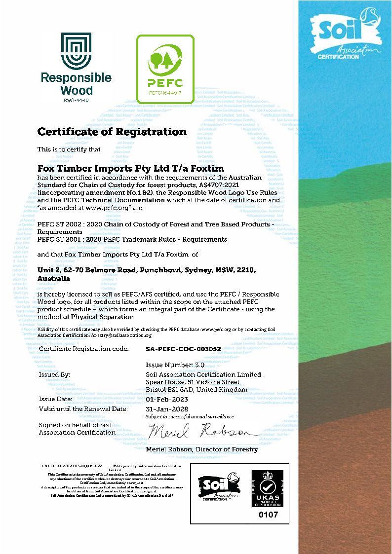PEFC  certificate of registration 