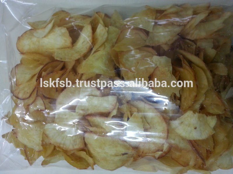 Bag of golden cassava chips.