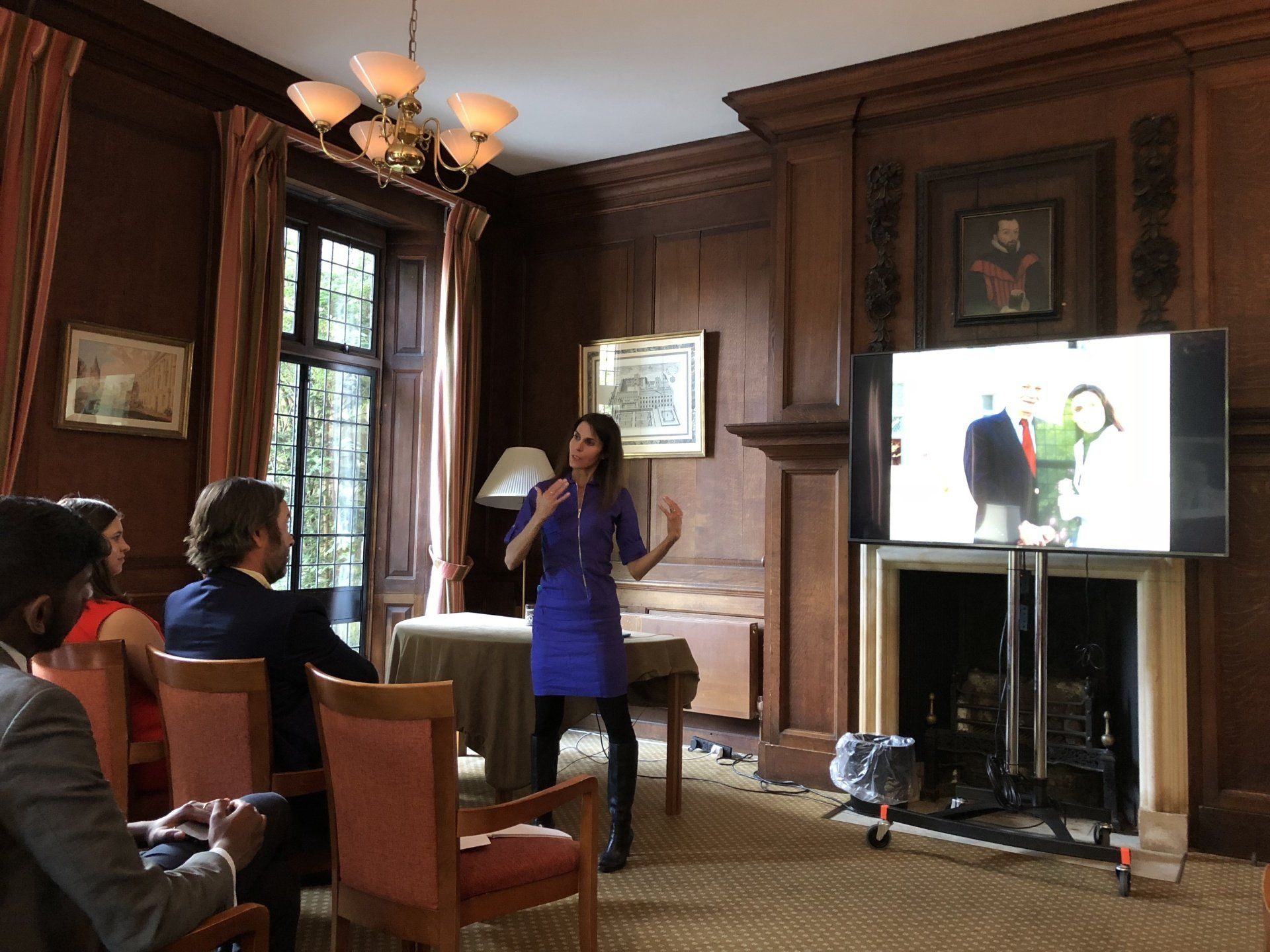 Dr. Beth Frates speaking at Corpus Christi College in Oxford, England.