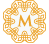 A gold emblem with the letter m in the center.