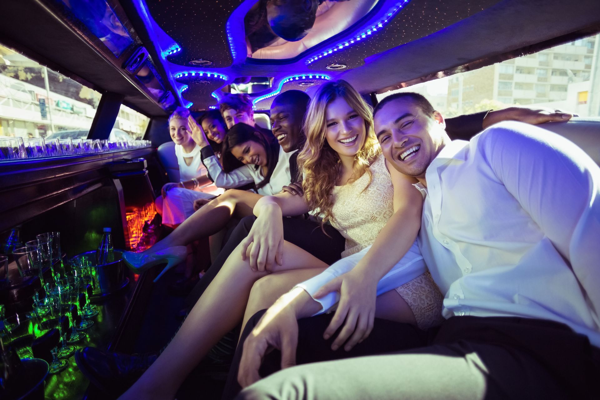 group of people in limousine