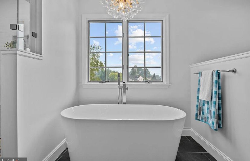 Beautiful bathroom design stand alone tub Christy Martin Interiors