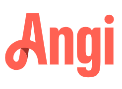 Angi logo in coral with a stylized 