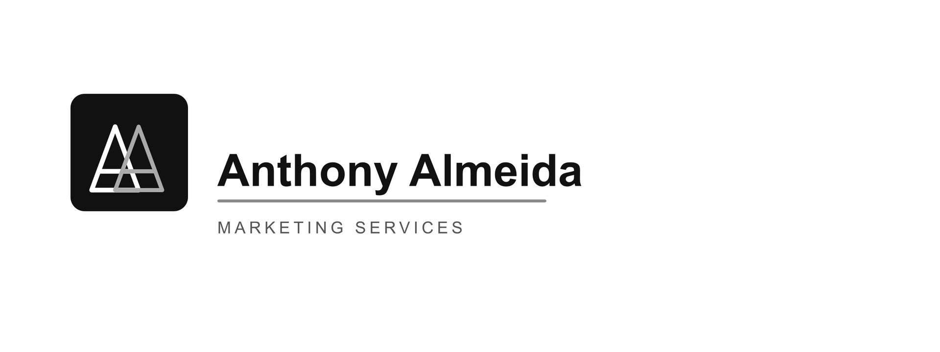 Logo for Anthony Almeida Marketing Services featuring a black square with a white stylized double 'A' monogram.