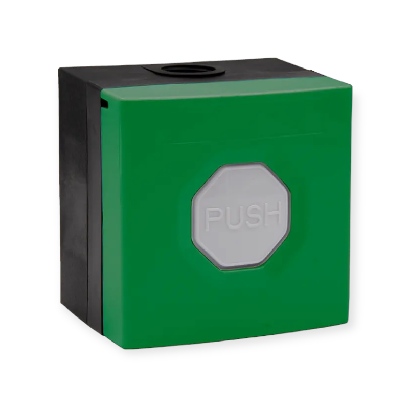 STI pulsdrukker, groene behuizing met witte knop SS3-3W14