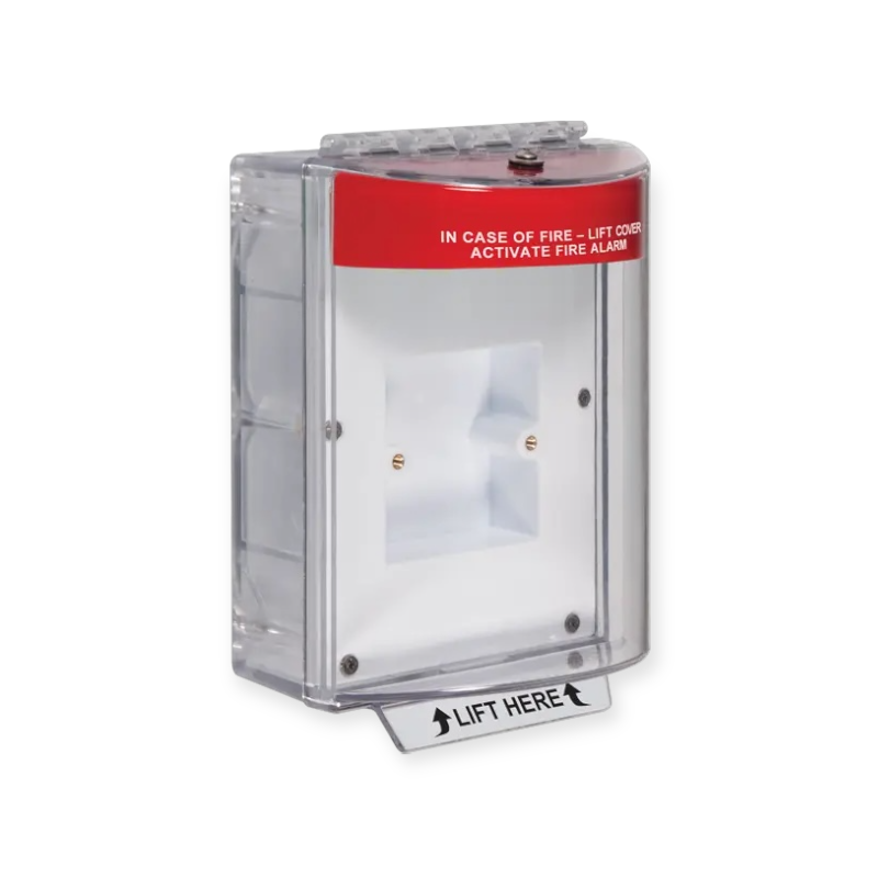 STI-13630FR rode enviro stopper met brandlabel en geïntegreerde alarmsirene