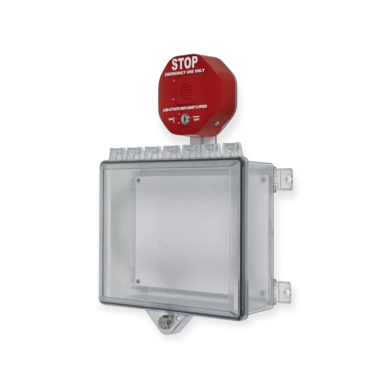 STI-7523 beschermkast polycarbonaat met akoestisch sirene-alarm en duimvergrendeling