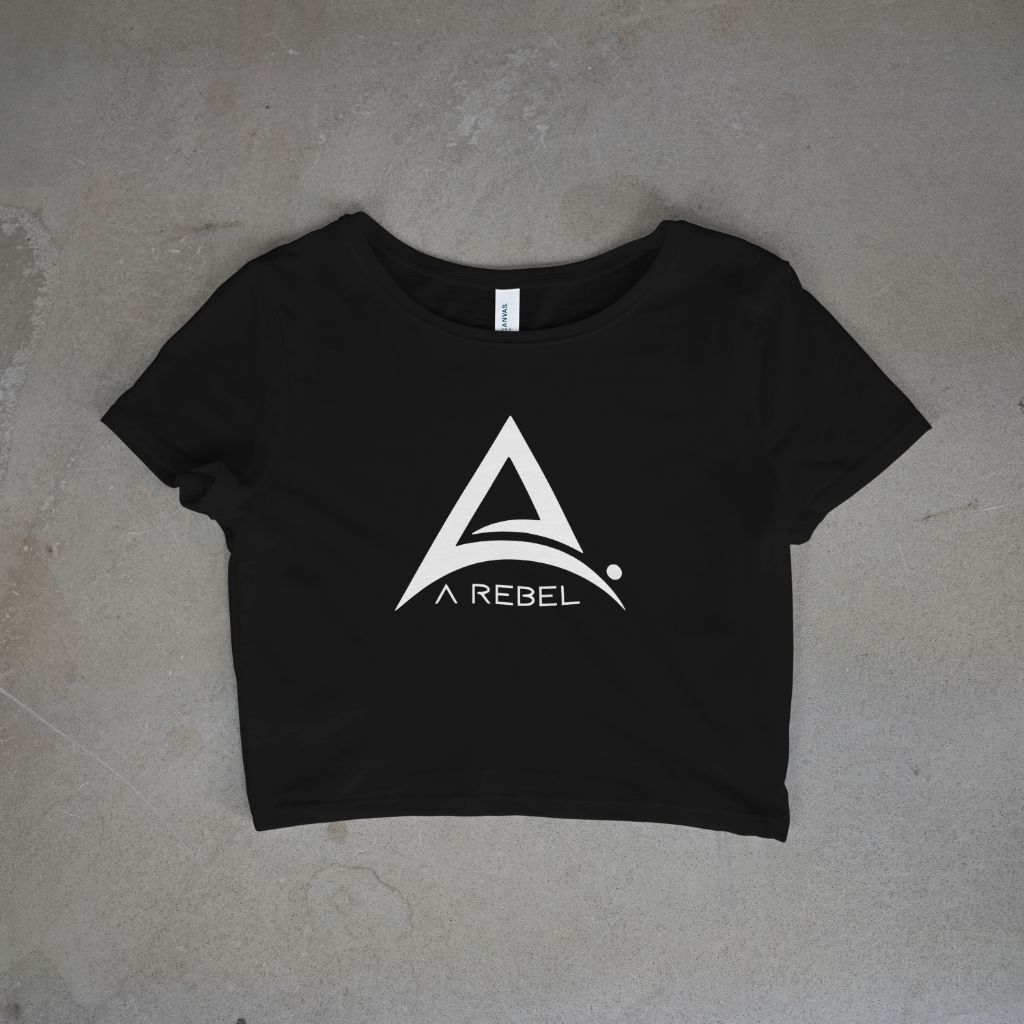 Black cropped A Rebel flagship t-shirt.