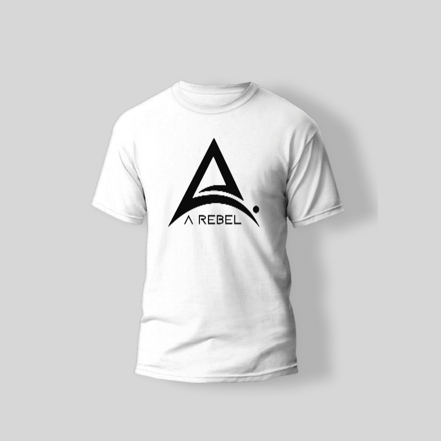 A white t-shirt with a A Rebel flagship logo on it.