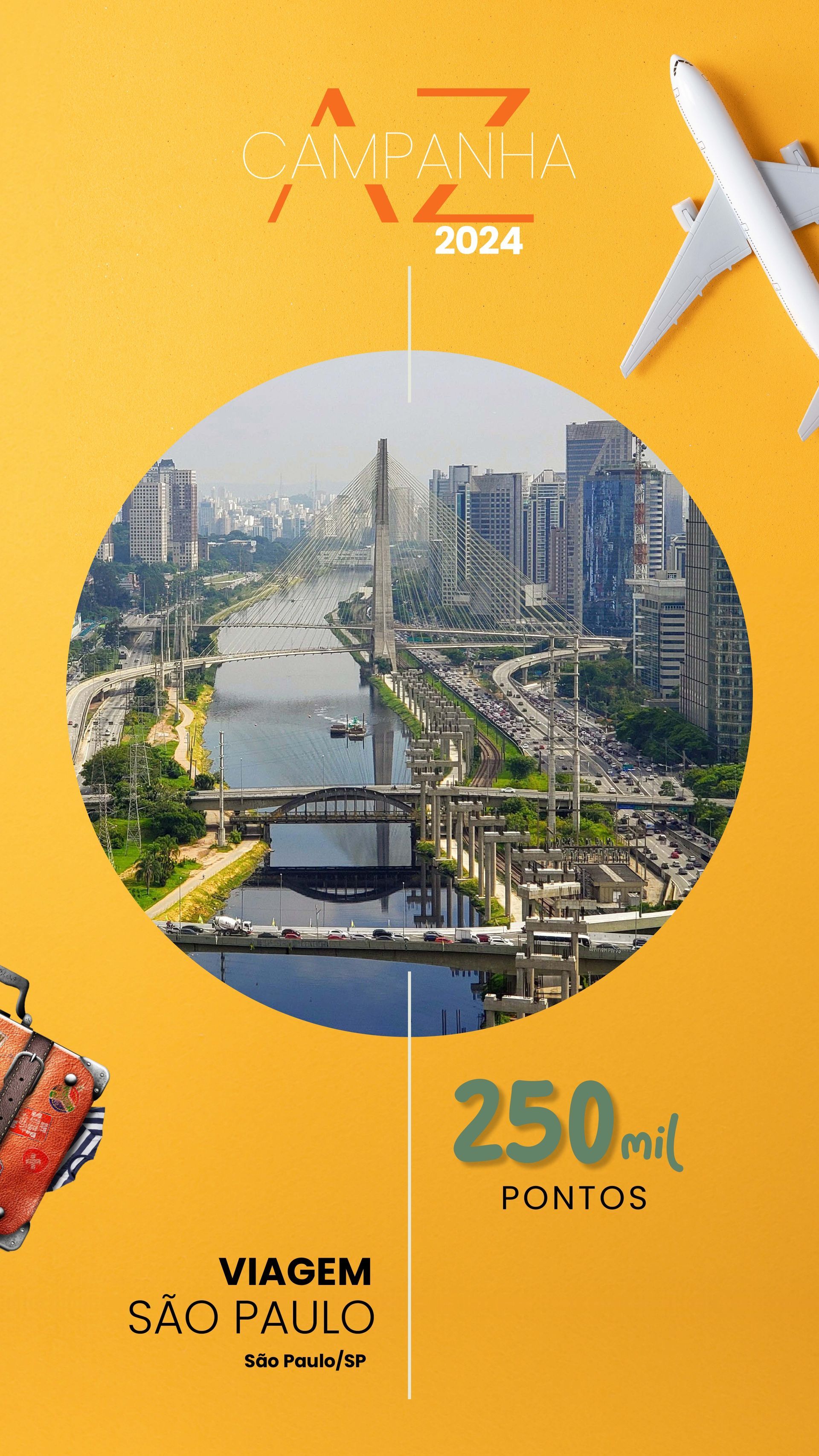 Um fundo amarelo com uma imagem de uma cidade e um avião.