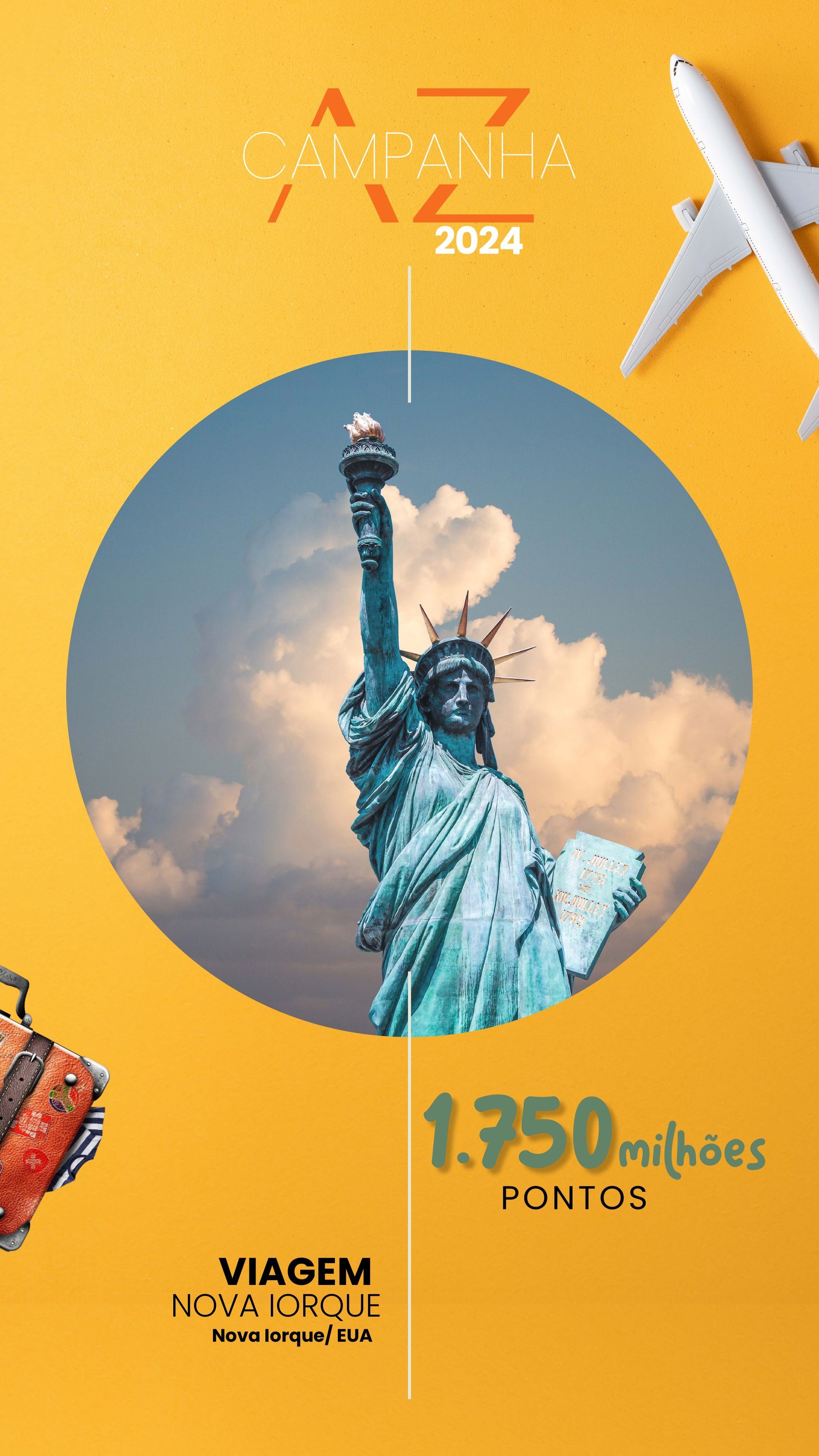 Um pôster com uma imagem da estátua da liberdade e um avião.