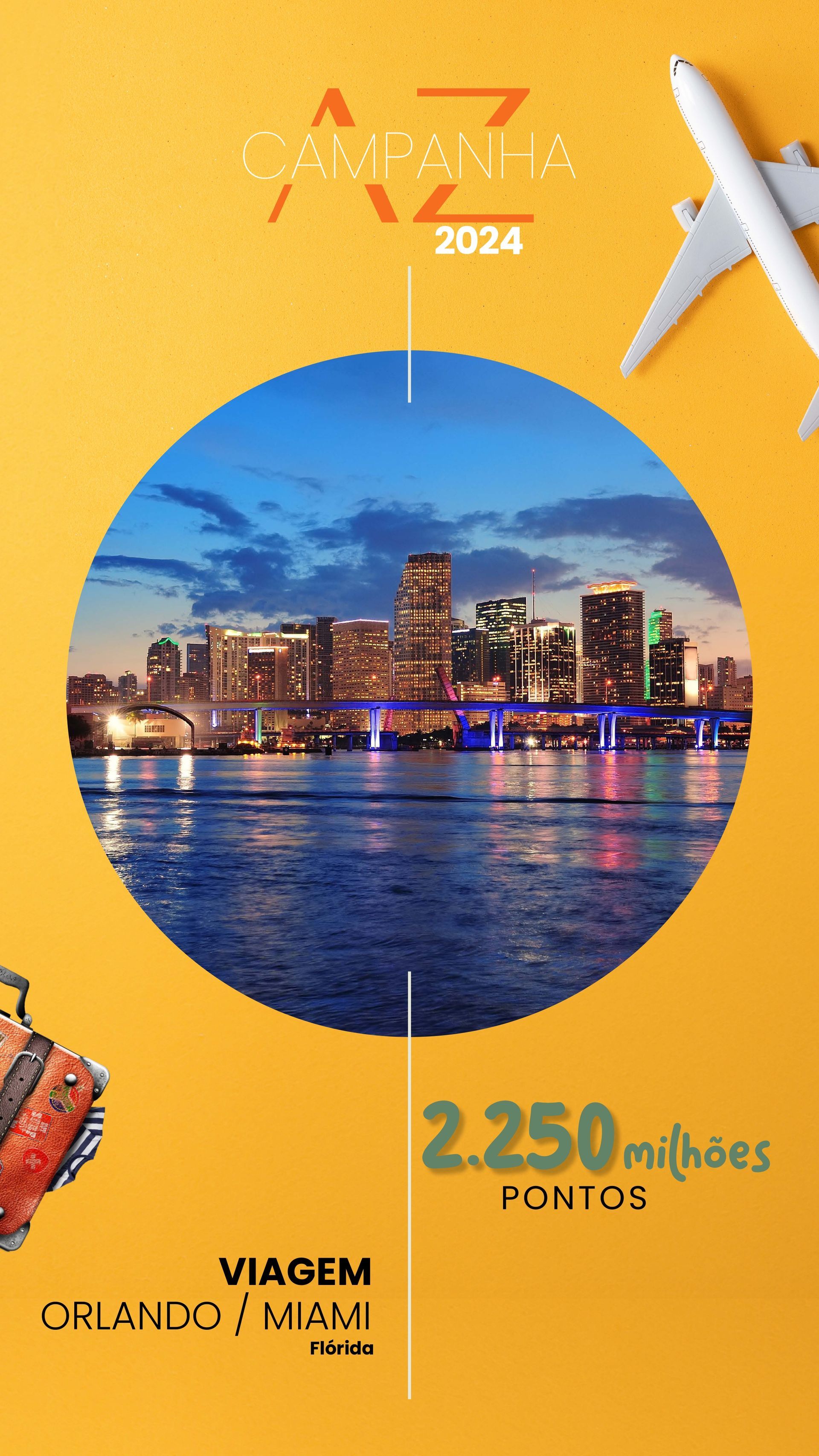 Um pôster com a imagem de uma cidade e um avião em um fundo amarelo.
