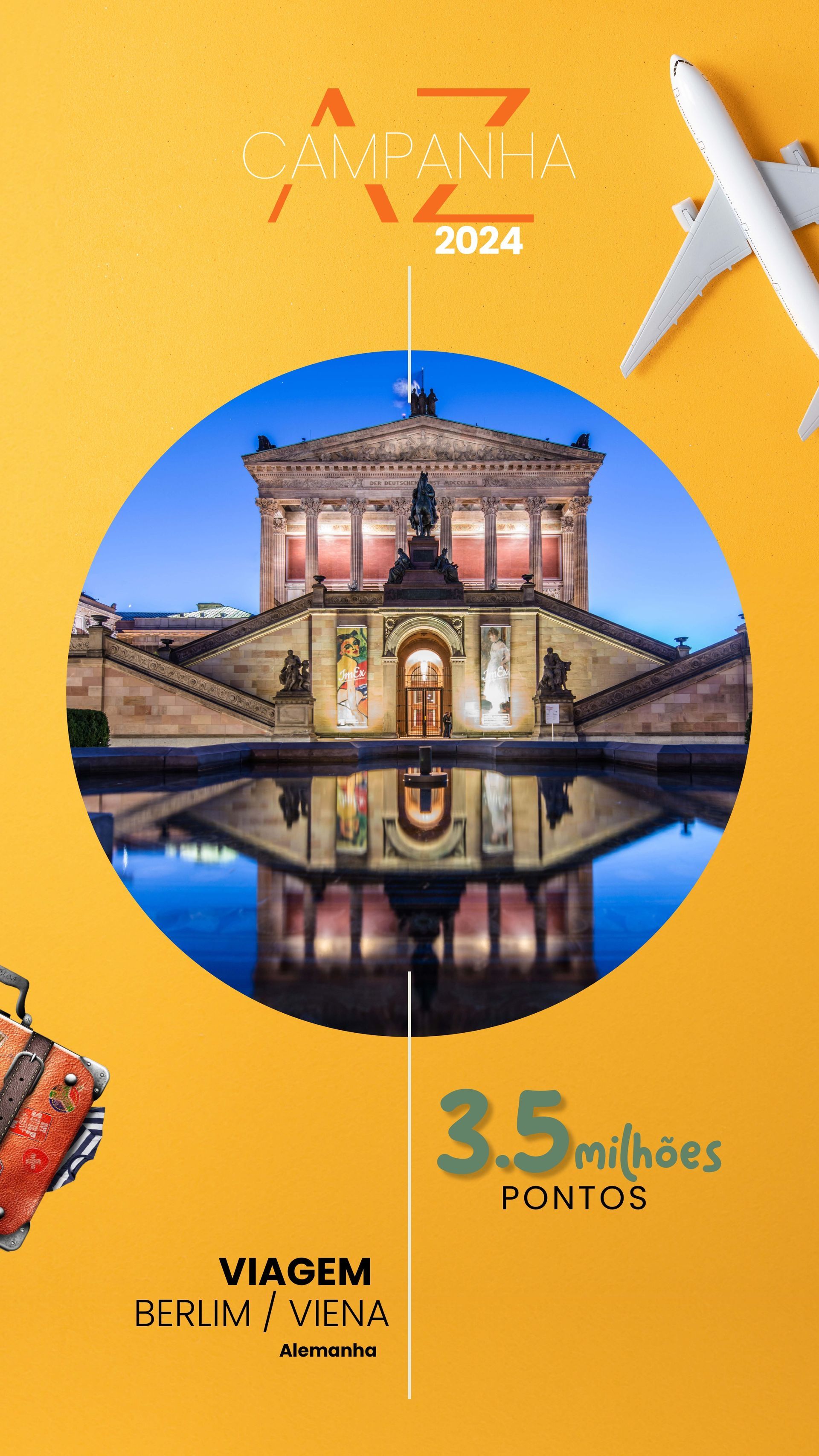 Um fundo amarelo com a imagem de um prédio e um avião