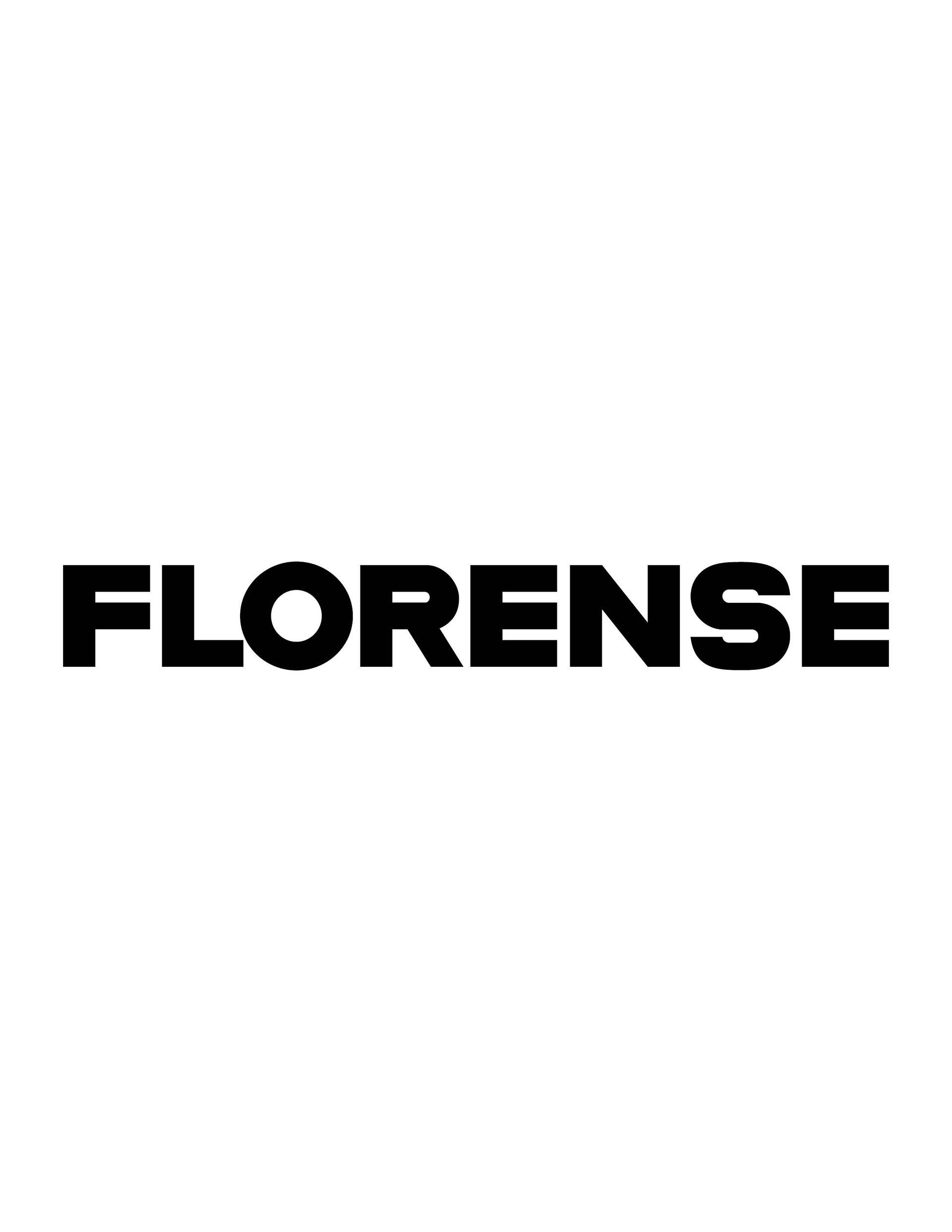 Um logotipo preto e branco para florense em um fundo branco.