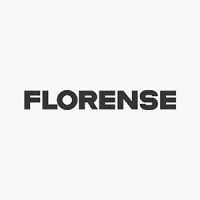 Um logotipo preto e branco para florense em um fundo branco.