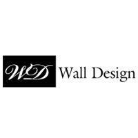 O logotipo para o design de parede wd é preto e branco.